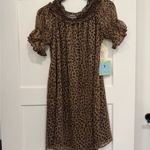 CeCe Girls' Brown Leopard-Print Ruffle Dress